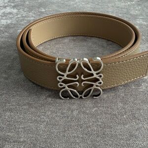 Loewe Tan Leather Belt with Silver Buckle
